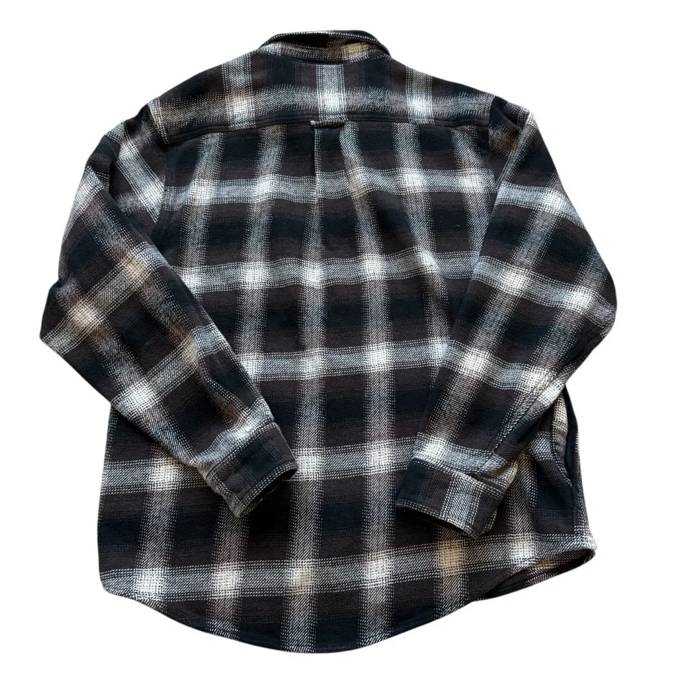 Orvis Mens Plaid Flannel Shirt Jacket L Brown Beige Plaid Overshirt Gorp Outdoor